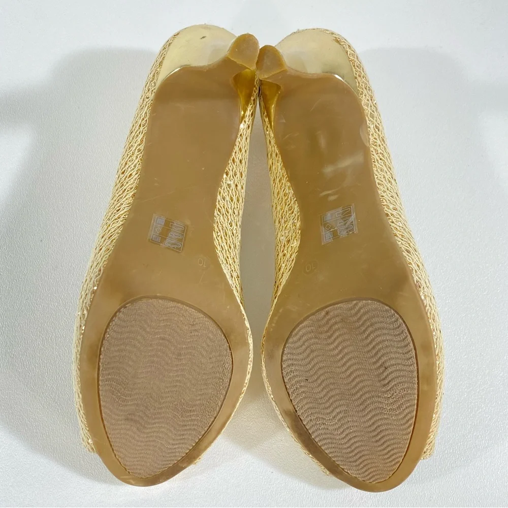 Gold Shimmer Peep Toe Heels 10 Audrey Brooke 4